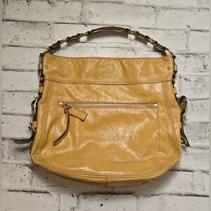 Coach Patent Leather Hobo Bag Tan Camel Shoulder Purse Large